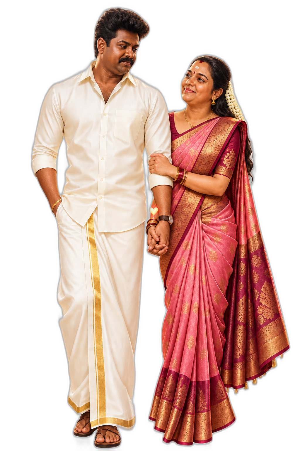 Illustration of Vinoth and Pappu in South Indian traditional dress